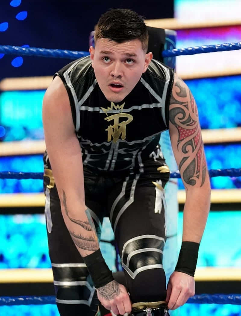 Dominik Mysterio, black and gold gear, brightly lit ring, SD Phone Wallpaper