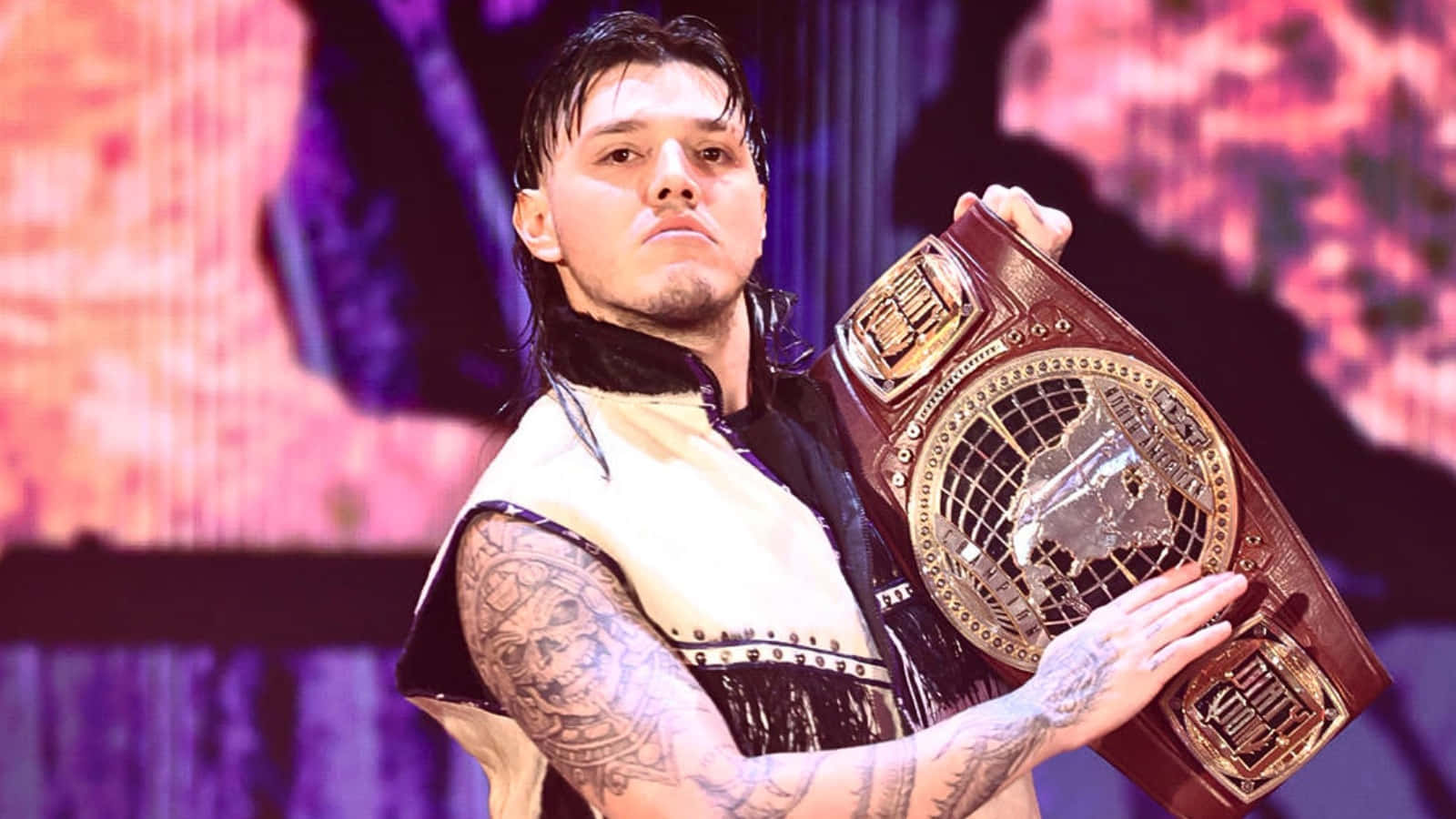 Dominik Mysterio, championship belt, vibrant stage lights, HD Desktop Wallpaper