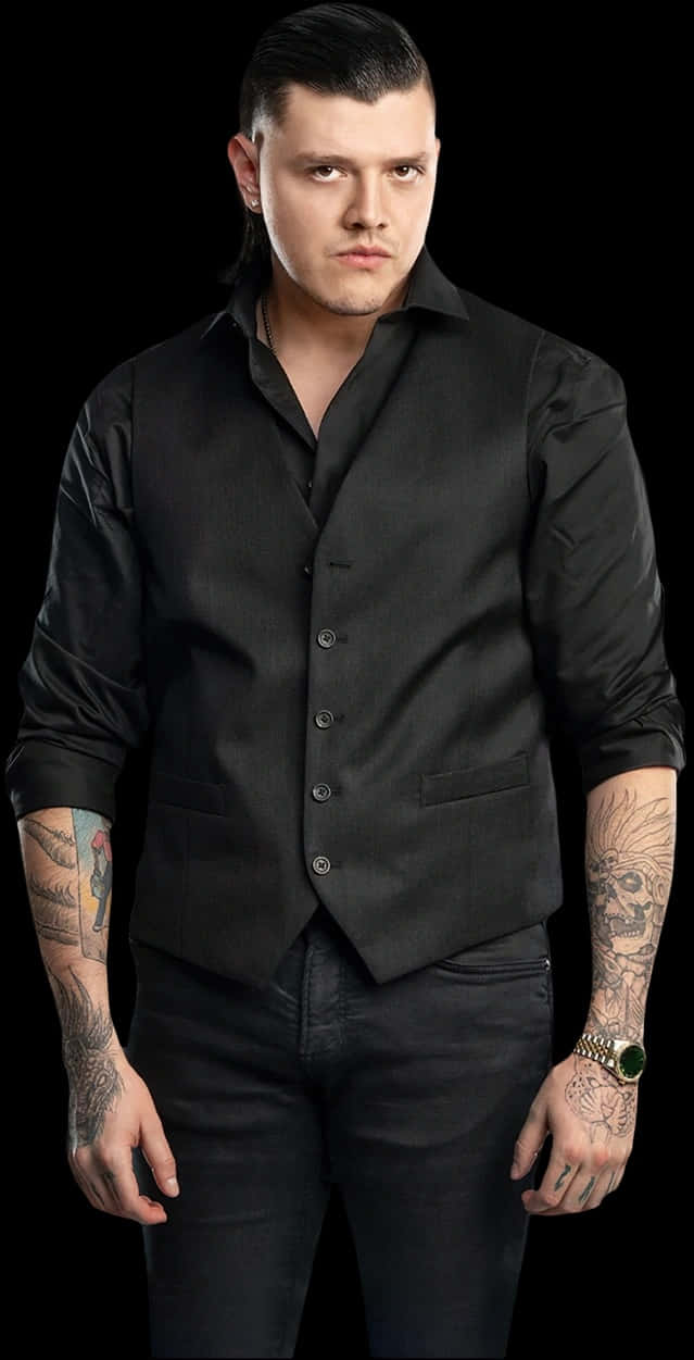 Dominik Mysterio, black outfit, black button-up shirt, SD Phone Wallpaper