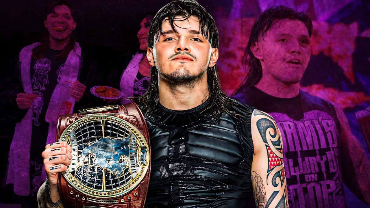 Dominik Mysterio, championship belt, purple stage lights, HD Desktop Wallpaper