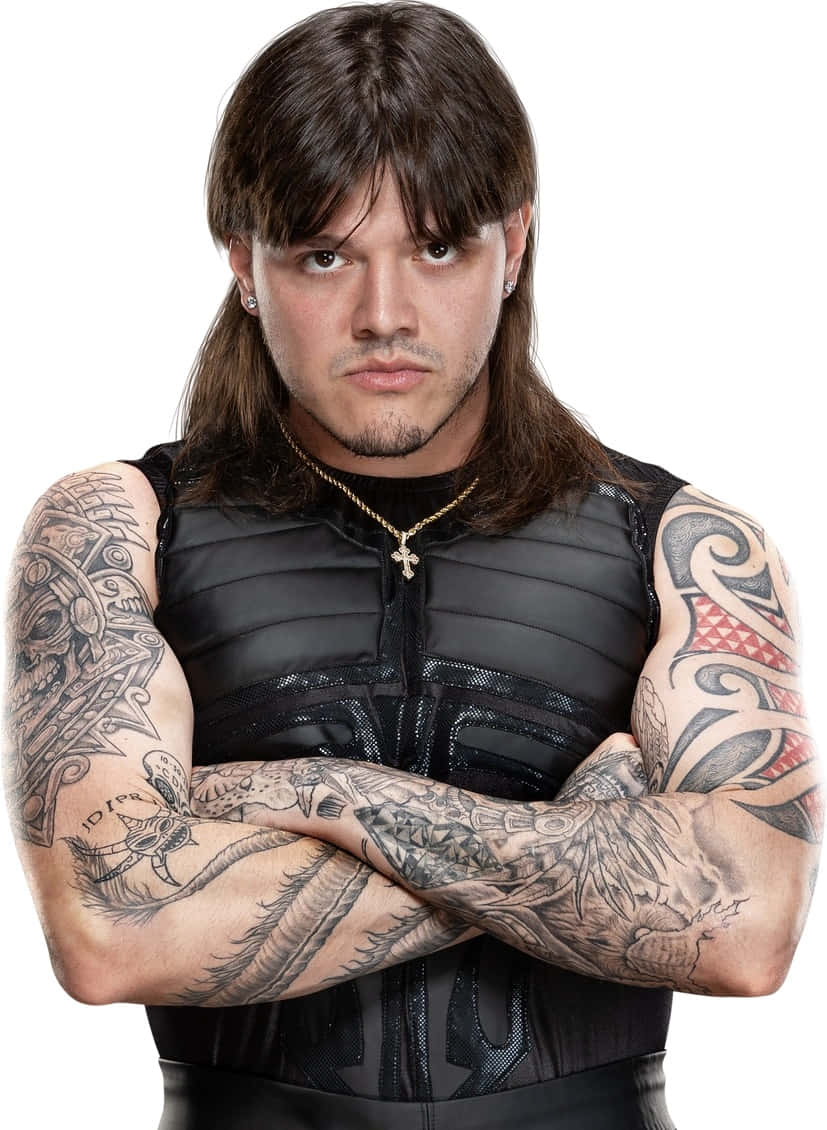 Dominik Mysterio, tattooed wrestler, long brown hair, SD Phone Wallpaper