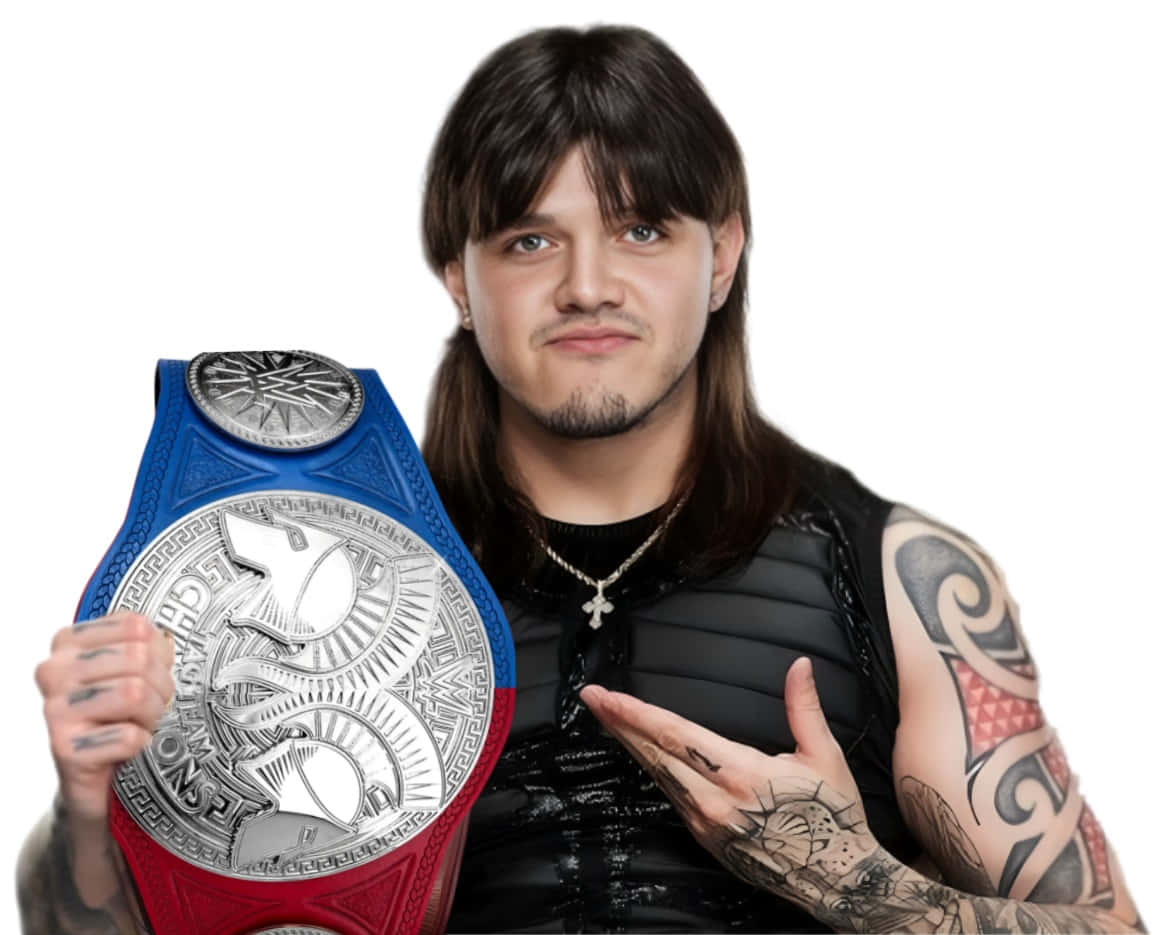 Dominik Mysterio, championship belt, blue and red, SD Desktop Wallpaper