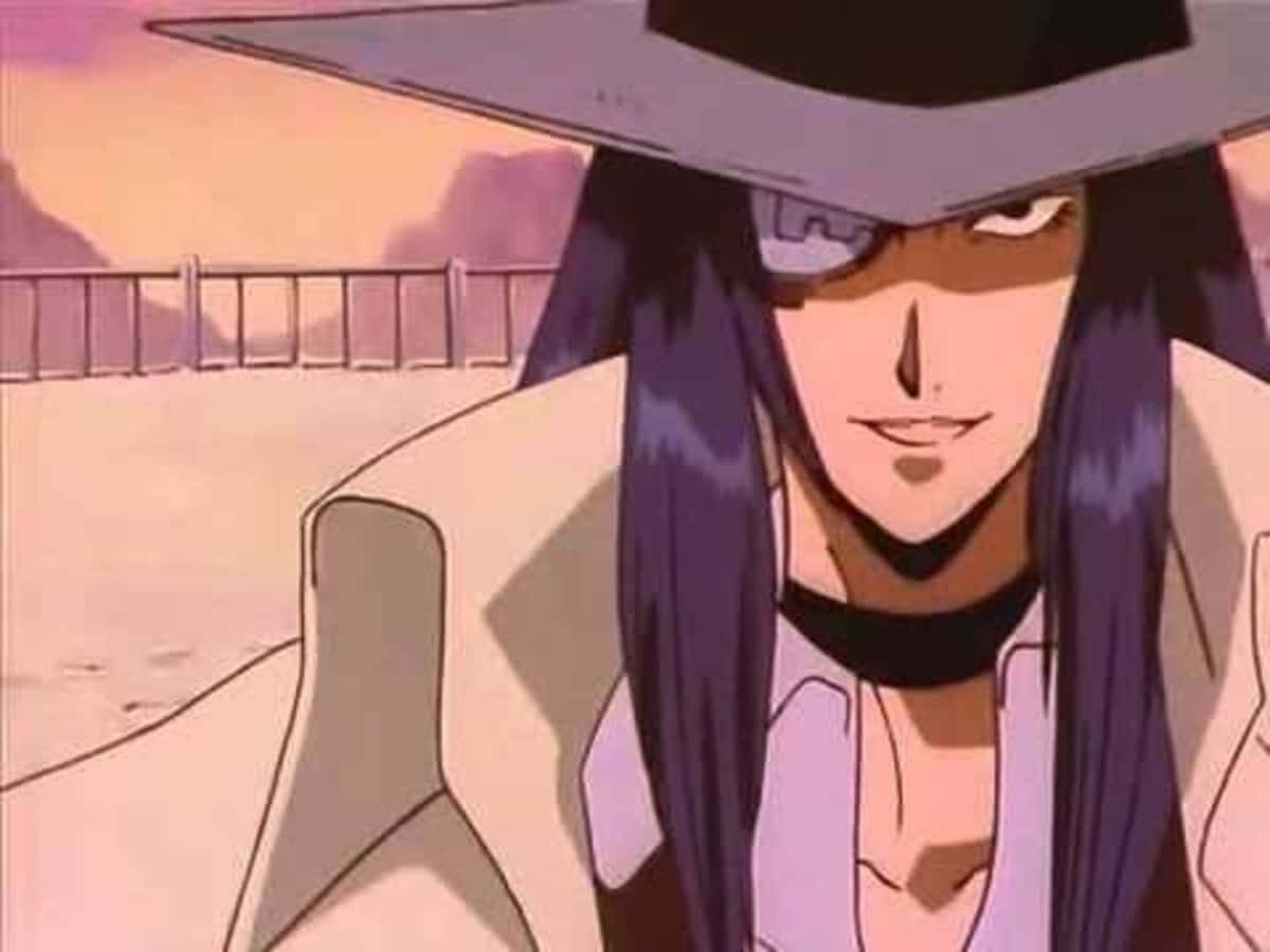 Dominique The Cyclops, purple hair, wide-brimmed hat, SD Desktop Wallpaper