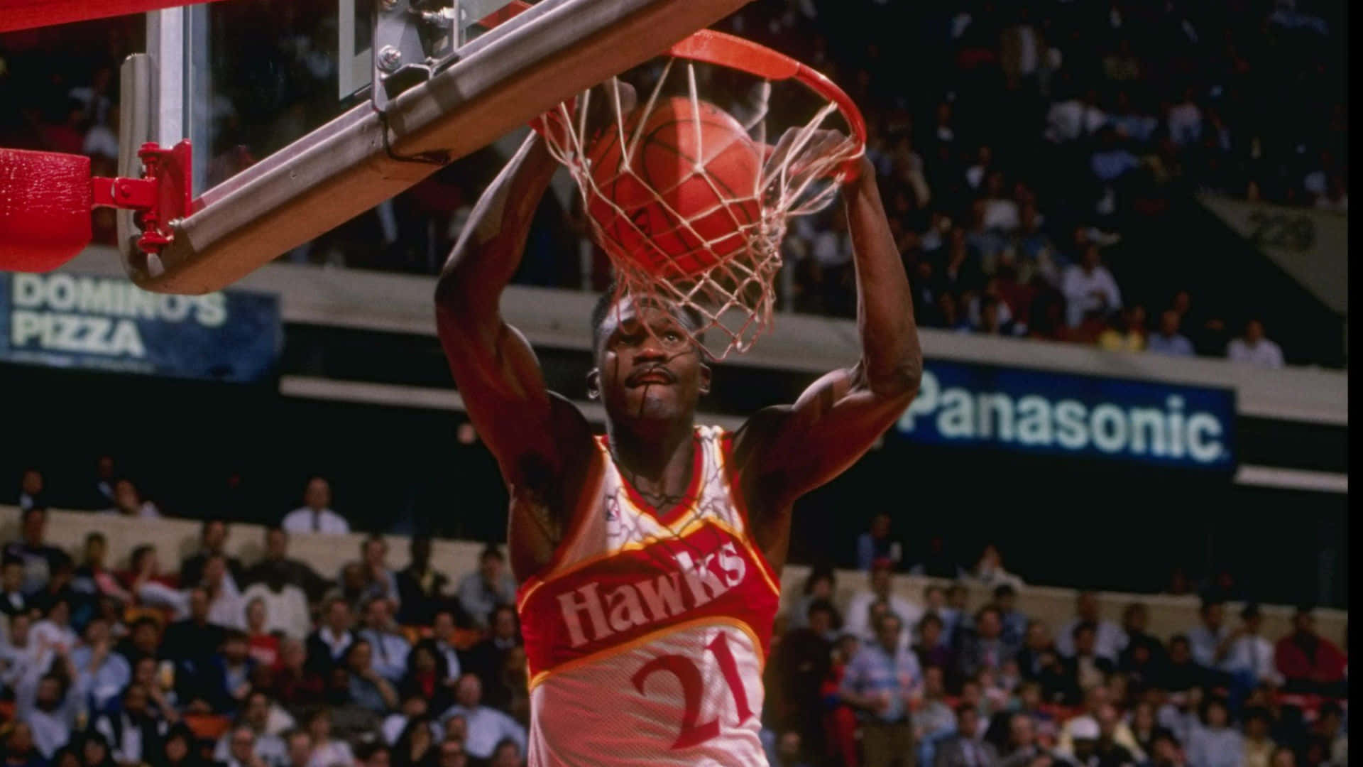 Dominique Wilkins, red and white Hawks jersey, basketball, Full HD Desktop Wallpaper