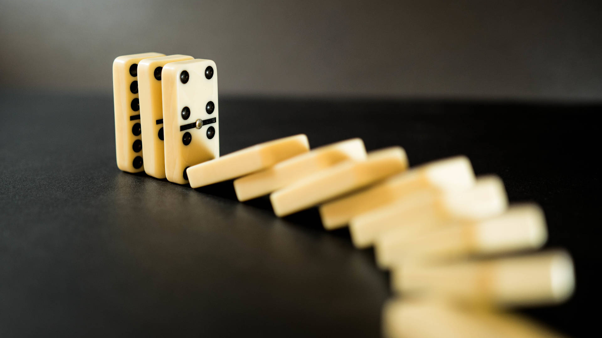 fallen dominos, cream-colored dominoes, dark surface, Full HD Desktop Wallpaper