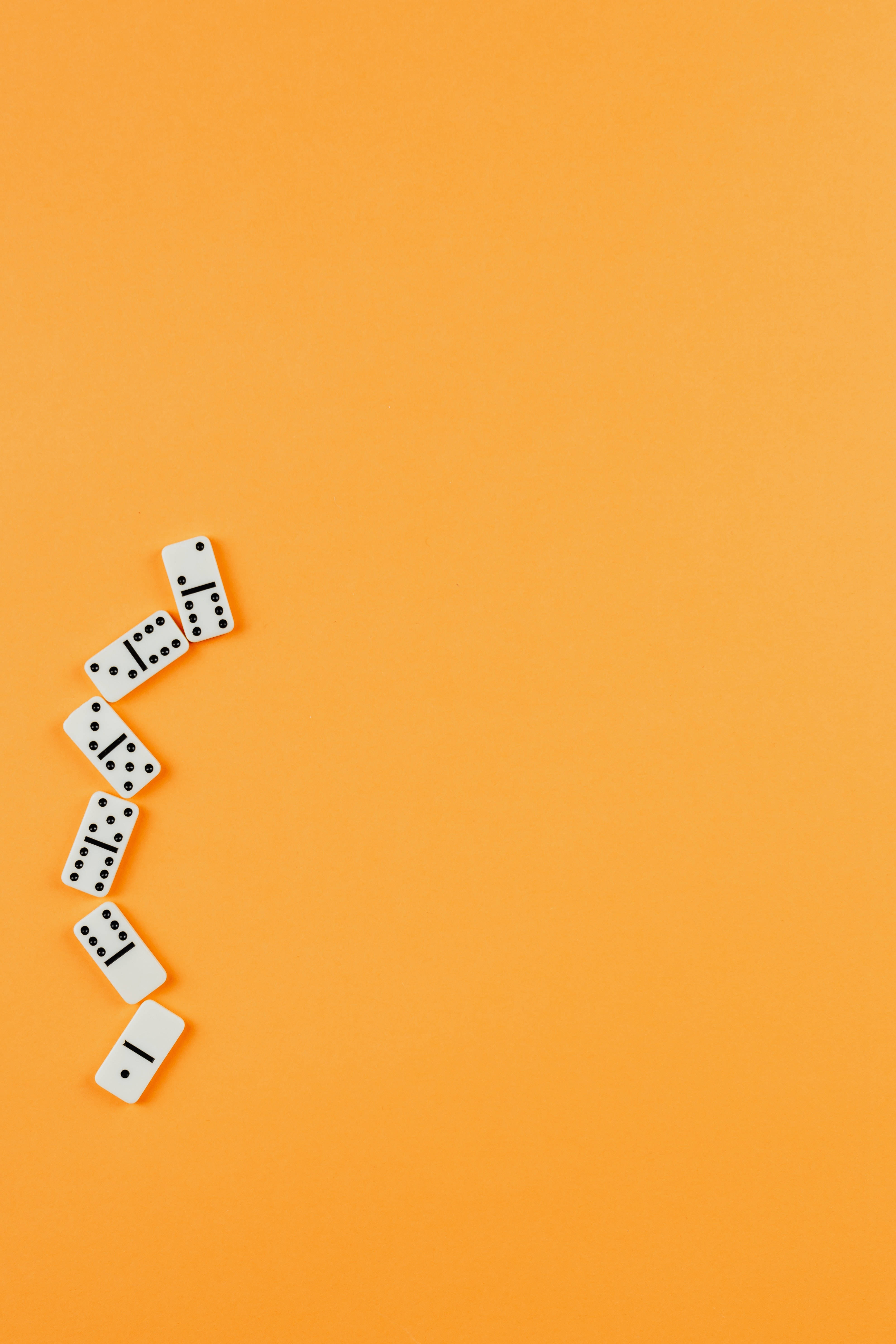 lying down dominos, white dominoes, black dots, 5K Phone Wallpaper