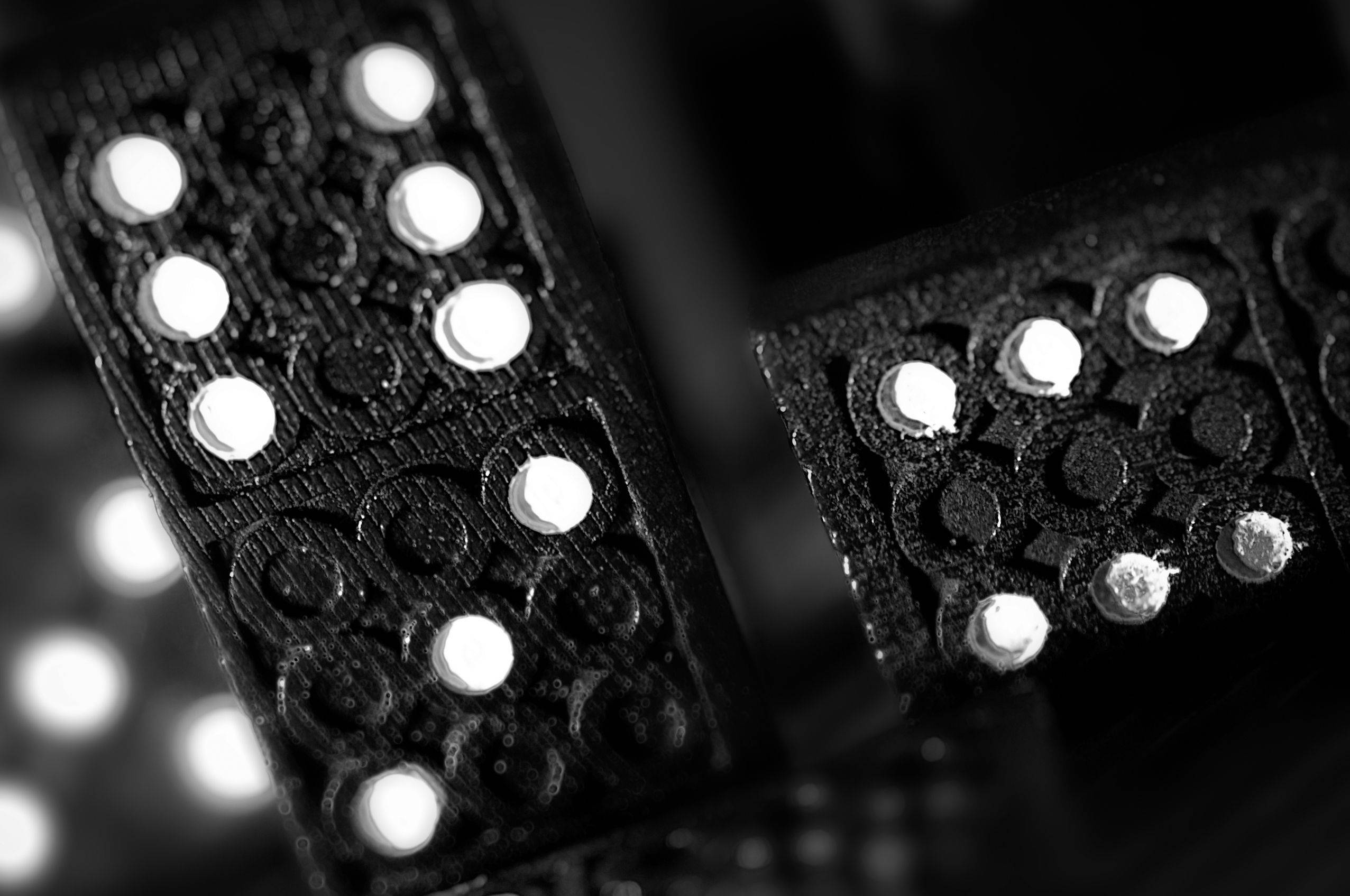 black domino tiles, textured dominoes, bright white dots, Full HD Desktop Wallpaper