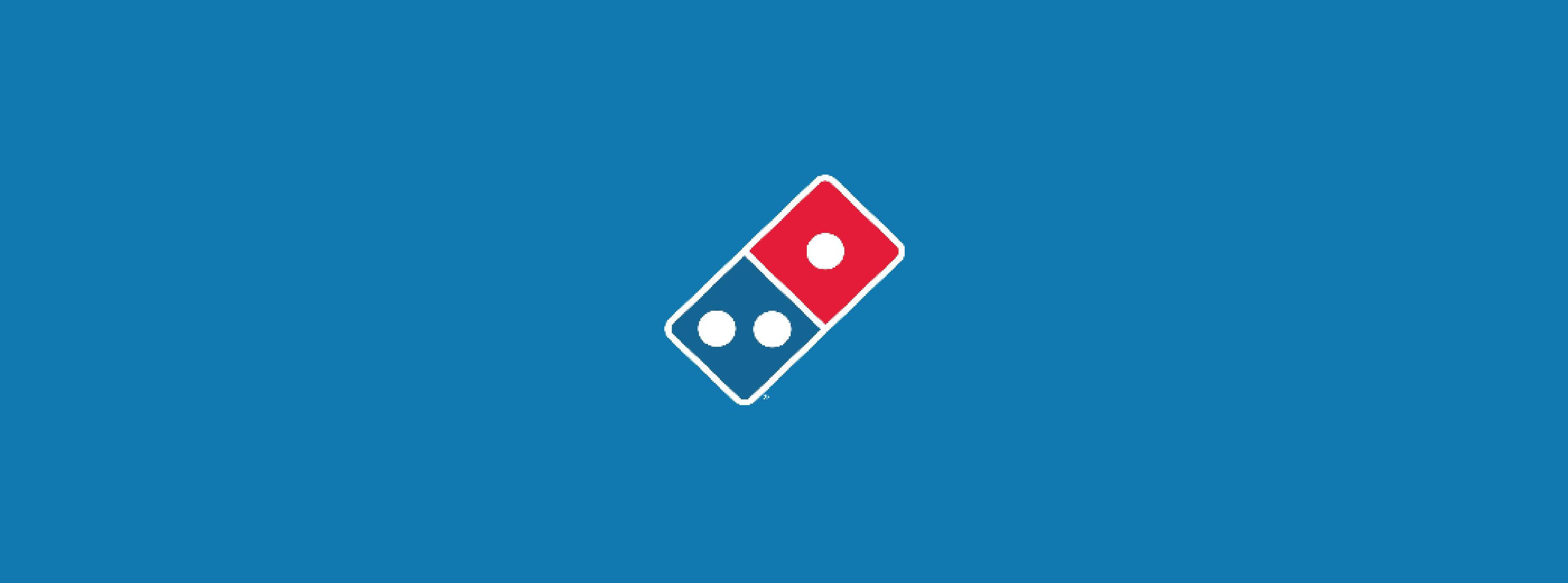 Dominos Pizza, red and blue domino tile logo, solid blue background, 2K Desktop Wallpaper