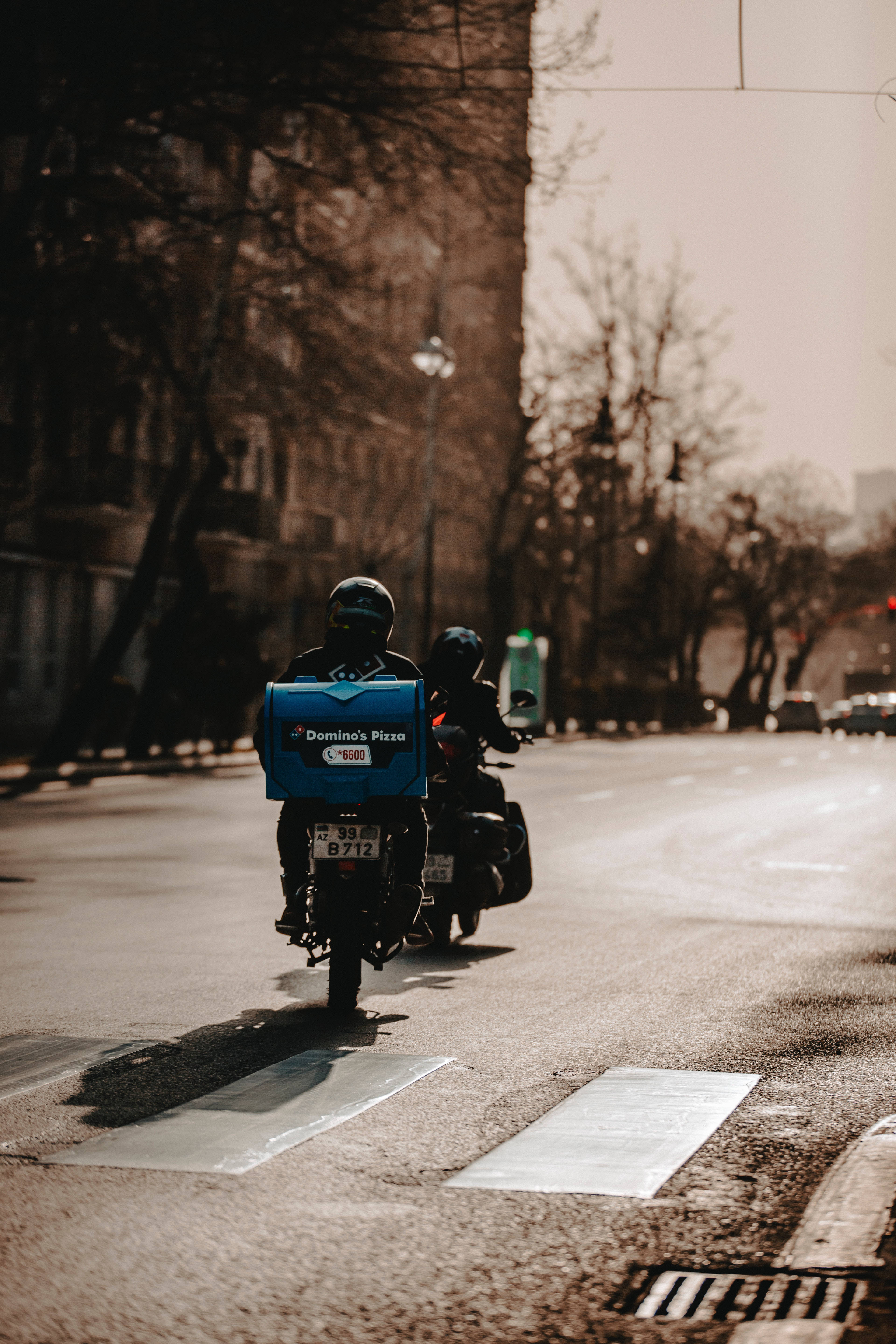 Dominos Pizza, delivery guy, motorcycles, 5K Phone Wallpaper