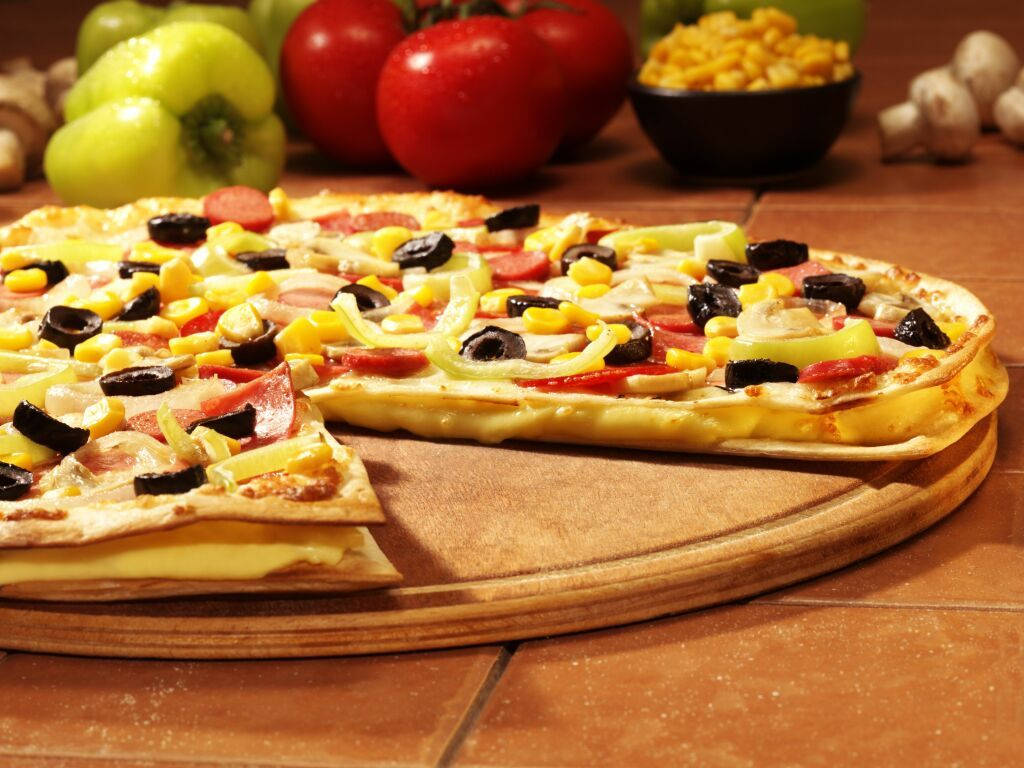 Dominos Pizza, olives, peppers, SD Desktop Wallpaper