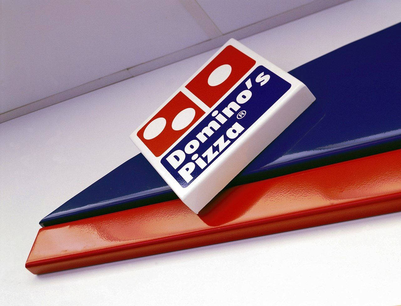 Dominos Pizza, diagonal logo, red and blue angled panels, HD Desktop Wallpaper
