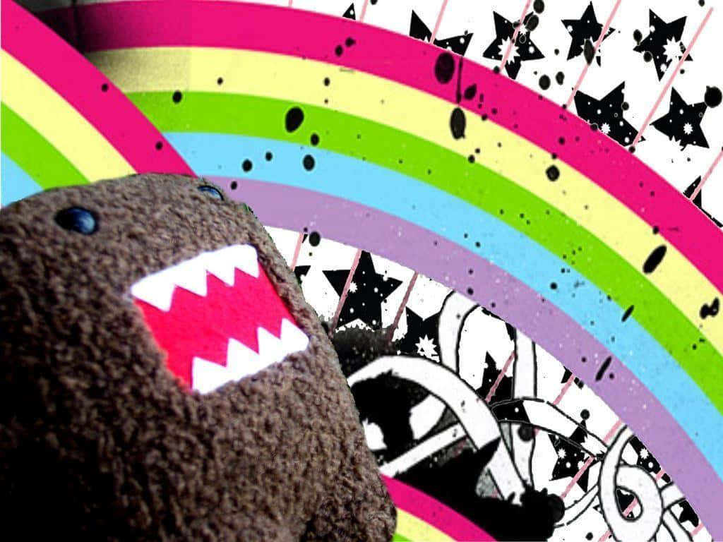 Domo, brown fuzzy Domo plush toy, red and white zigzag mouth, SD Desktop Wallpaper