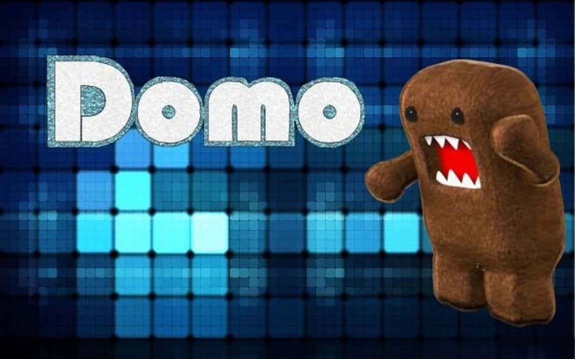 Domo, blue pixelated background, brown furry cartoon character, SD Desktop Wallpaper