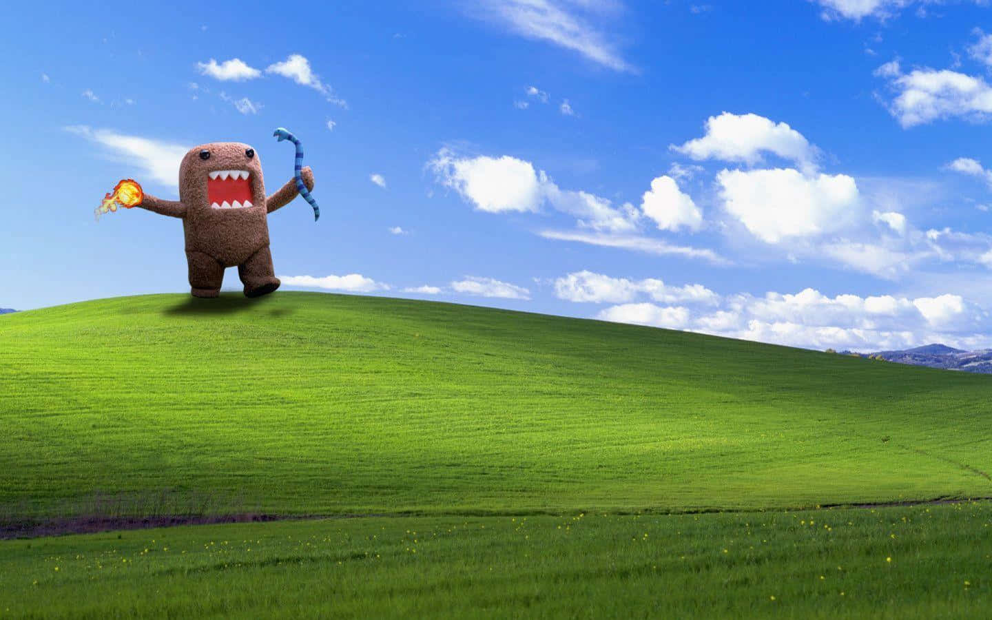 Domo, brown plush, green hillside, HD Desktop Wallpaper