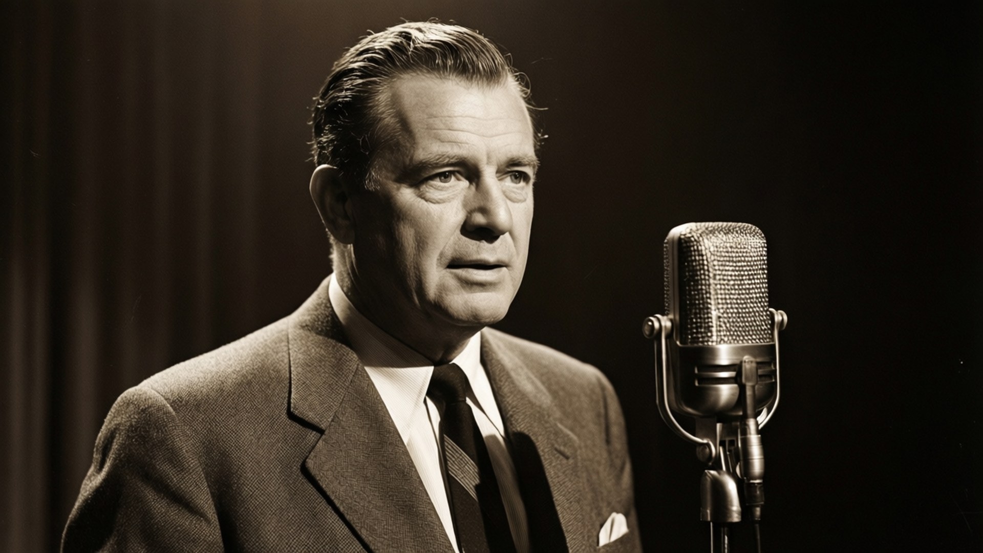 Don Ameche, sepia tone, vintage microphone, Full HD Desktop Wallpaper