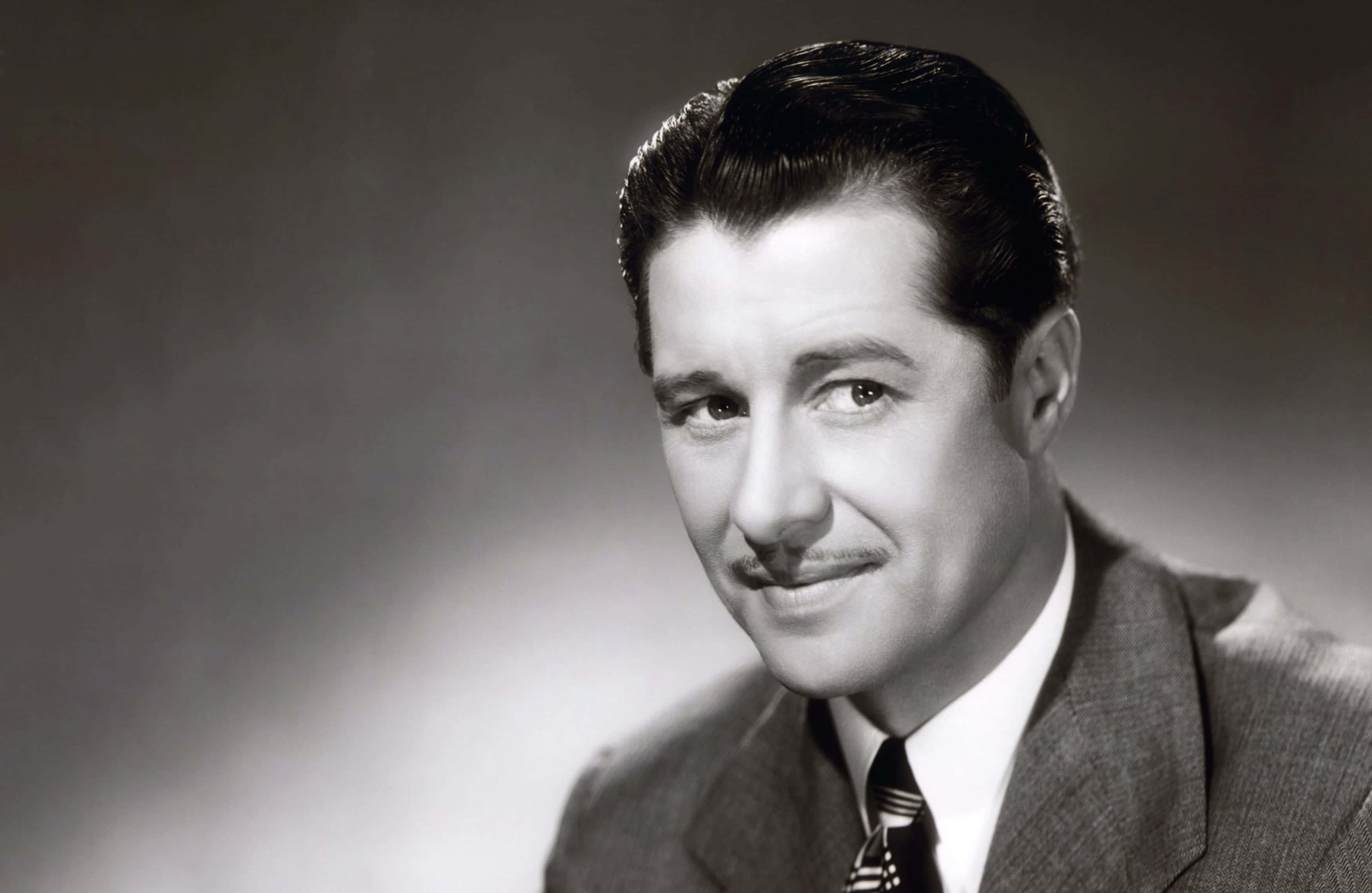 Don Ameche, black and white portrait, mustache, 2K Desktop Wallpaper