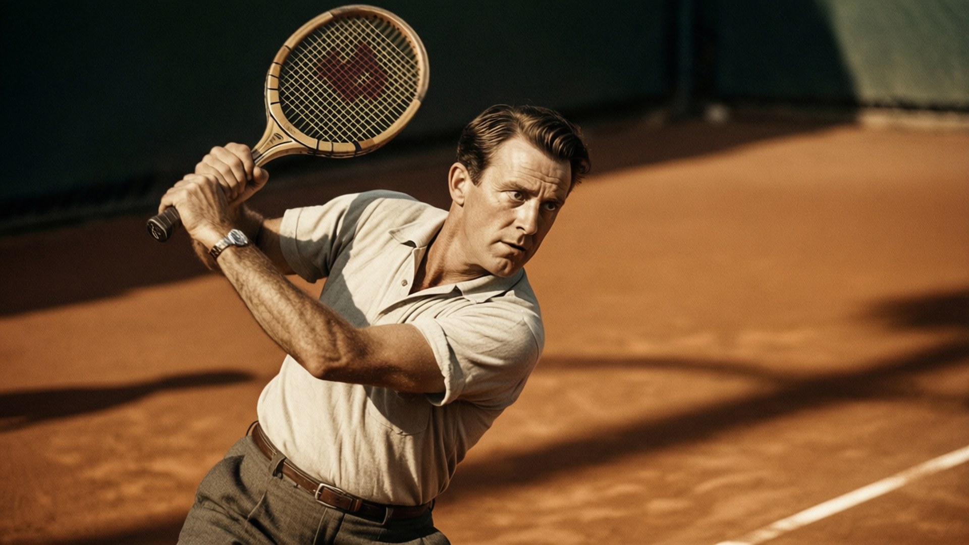 Don Budge, vintage wooden racket, clay court, Full HD Desktop Wallpaper