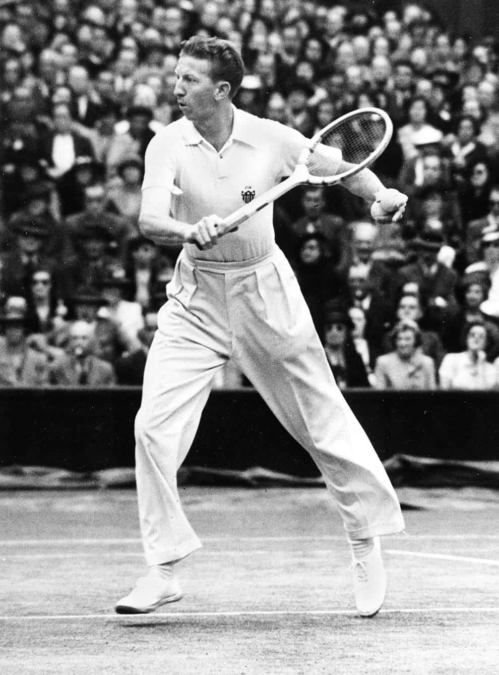 Don Budge, tennis player, mid-swing, HD Phone Wallpaper