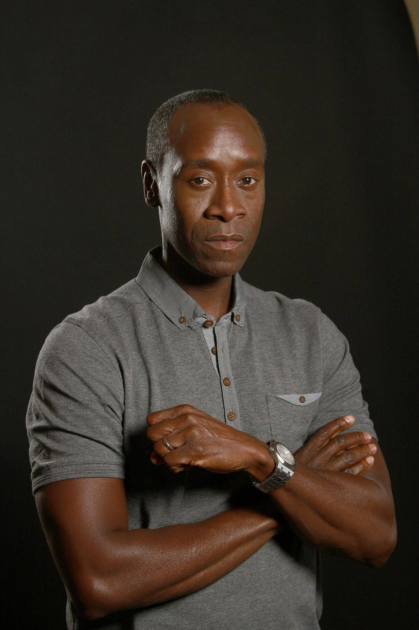 Don Cheadle, gray polo shirt, arms crossed, Full HD Phone Wallpaper