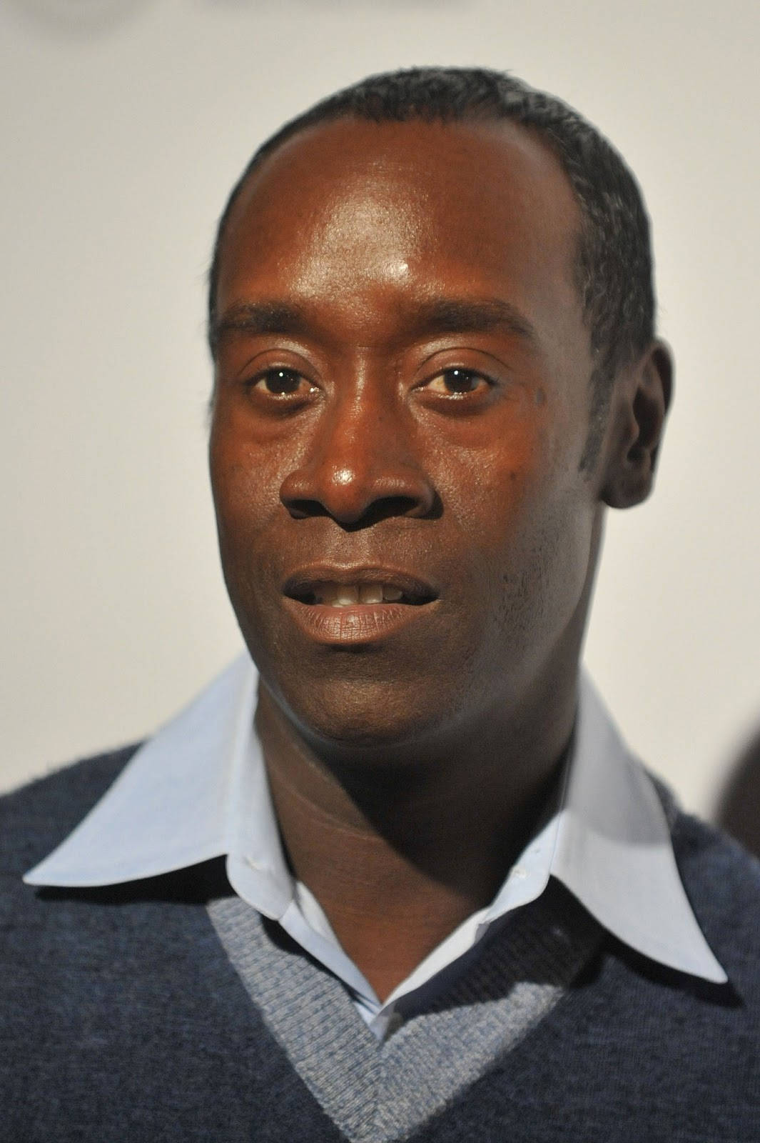Don Cheadle, blue sweater, white collared shirt, HD Phone Wallpaper