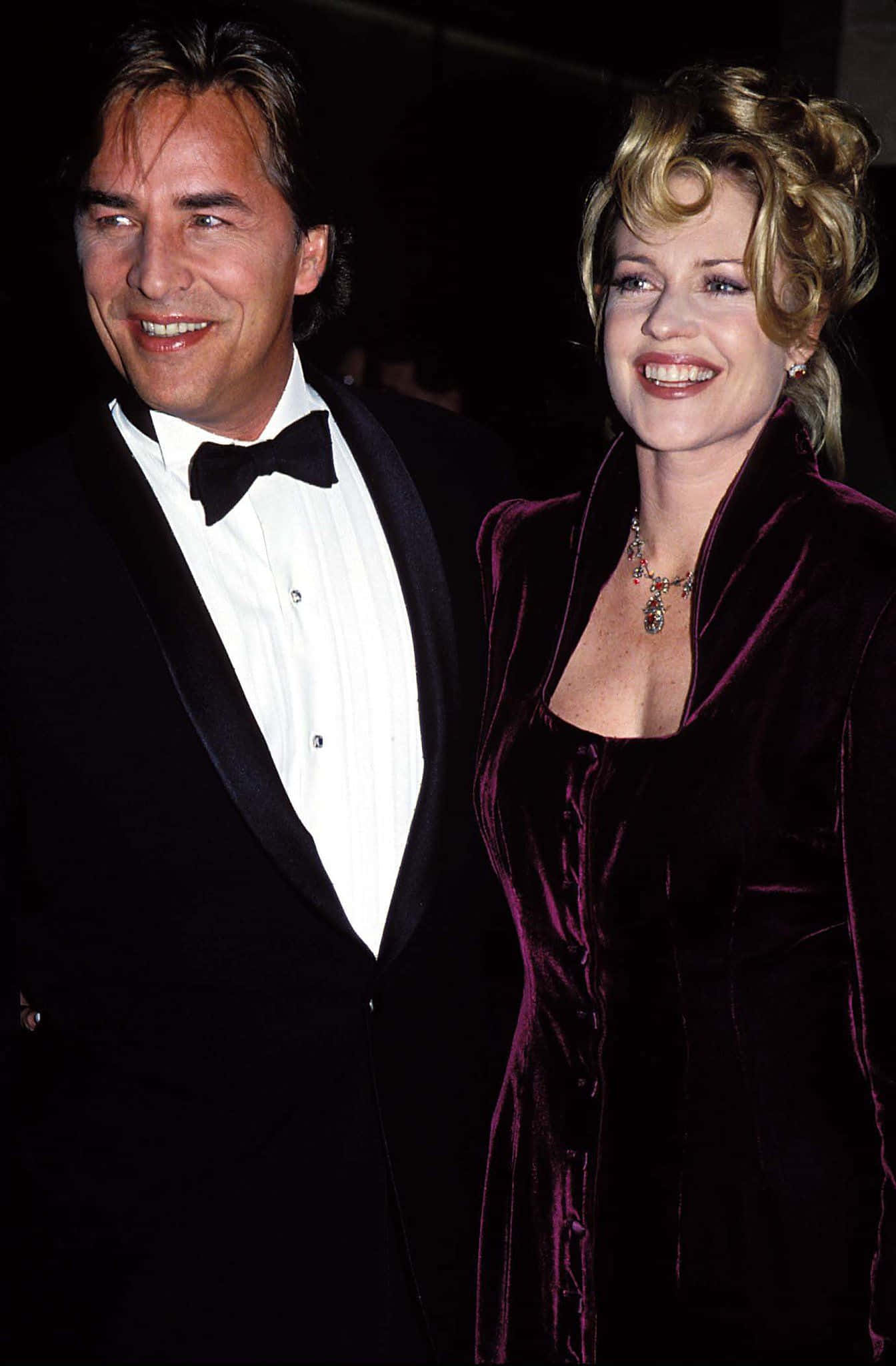 Don Johnson, black tuxedo, deep purple velvet dress, Full HD Phone Wallpaper