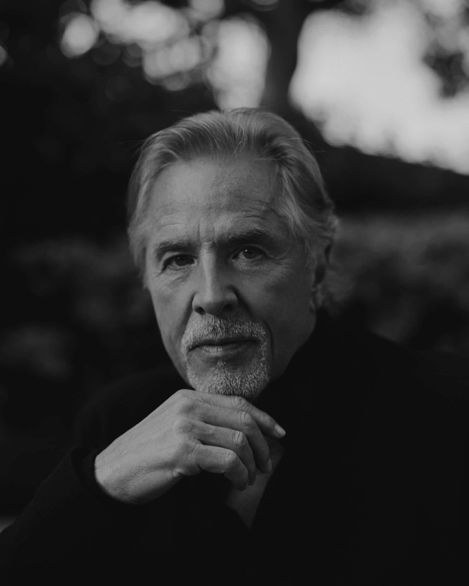 Don Johnson, black and white portrait, older man, Full HD Phone Wallpaper