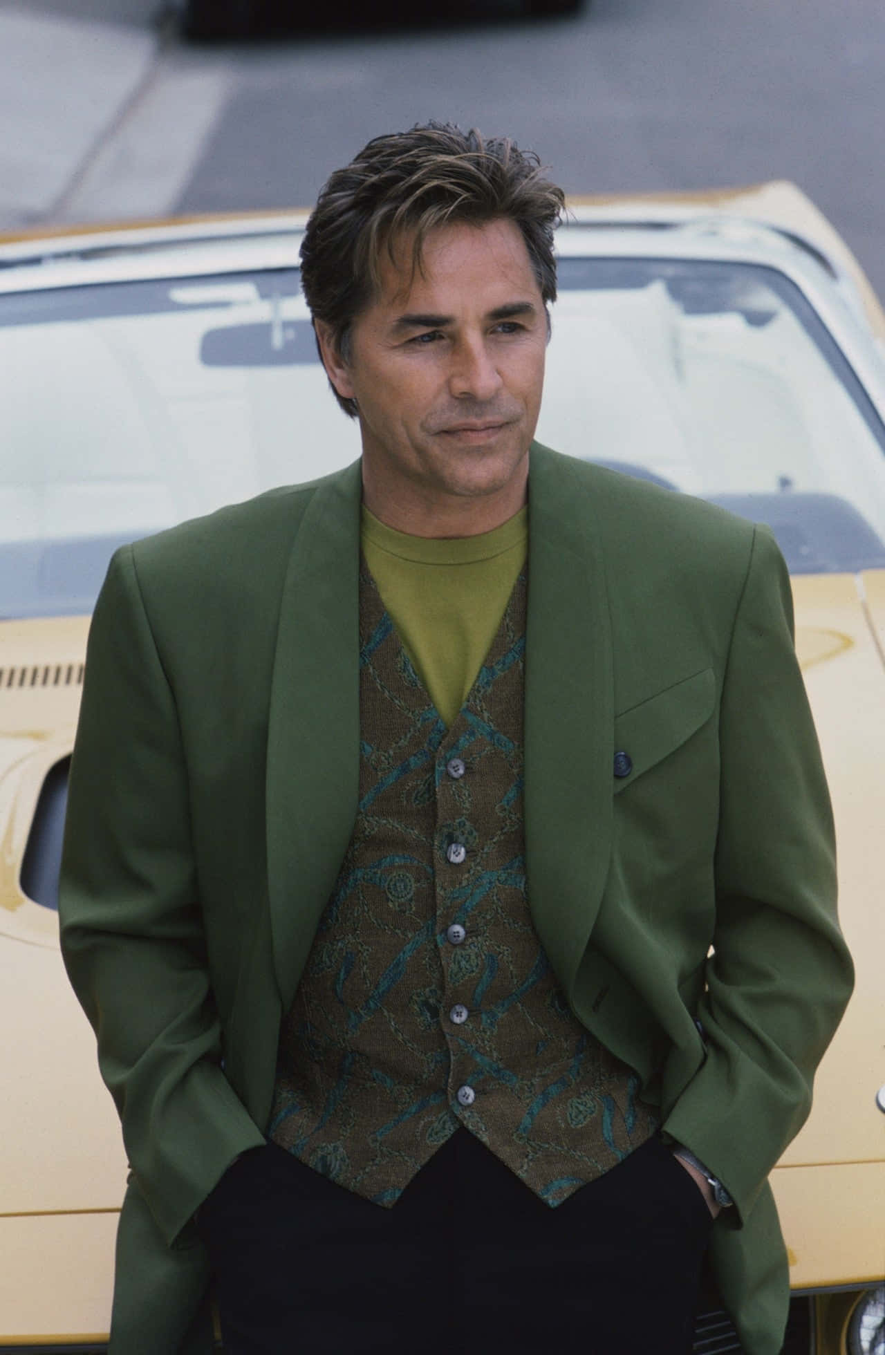 Don Johnson, green blazer, patterned vest, Full HD Phone Wallpaper
