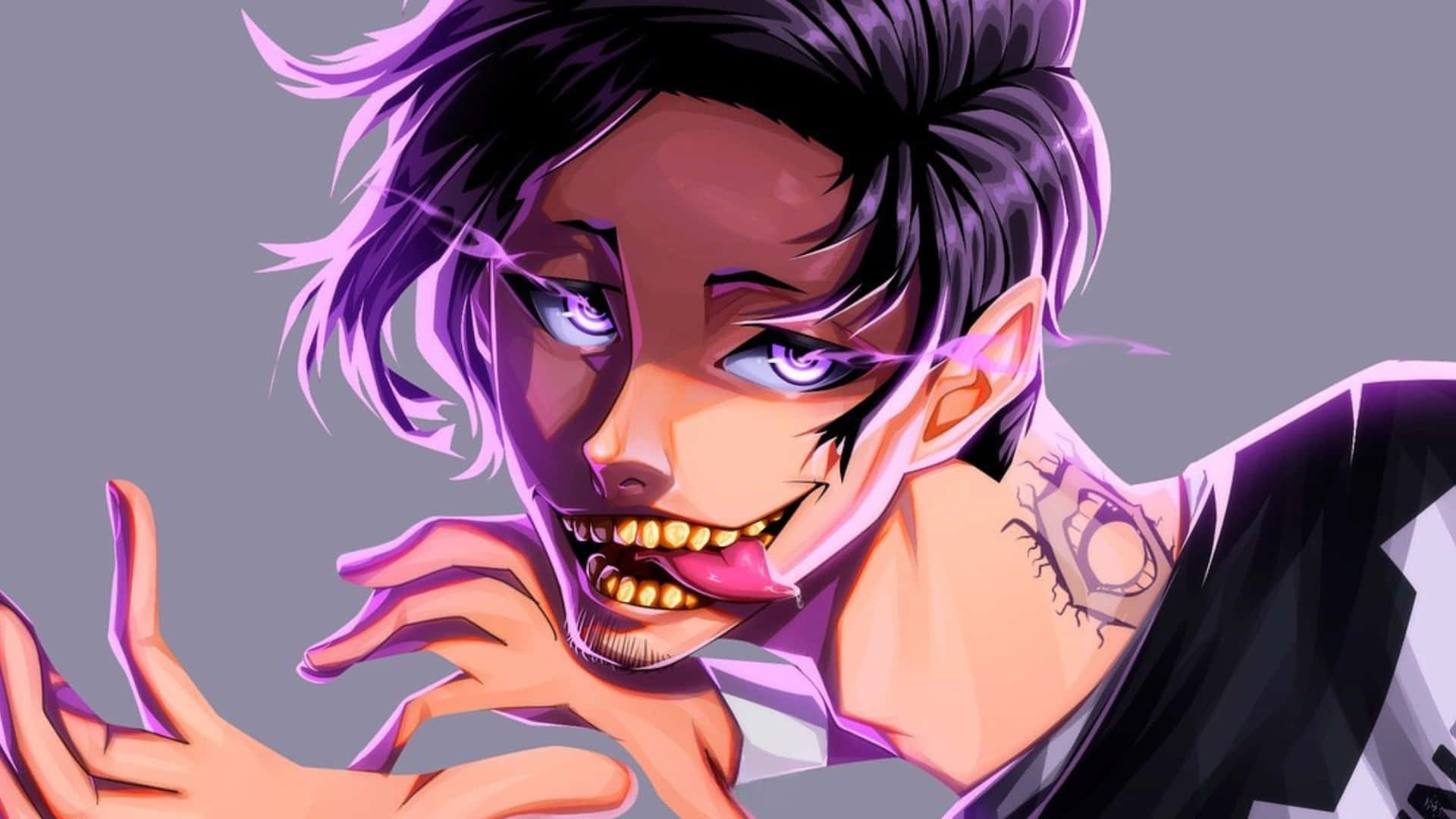 Don Lorenzo, purple hair, glowing eyes, Full HD Desktop Wallpaper