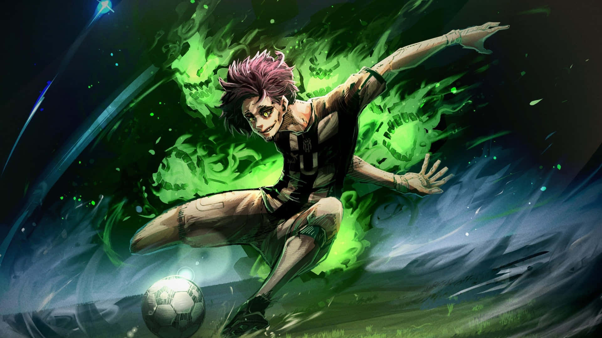 Don Lorenzo, pink hair, swirling green energy, Full HD Desktop Wallpaper