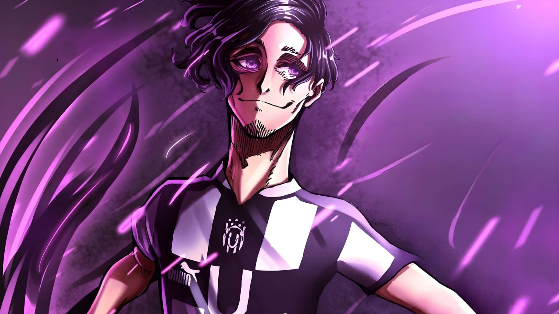 Don Lorenzo, black and white striped jersey, swirling purple background, Full HD Desktop Wallpaper