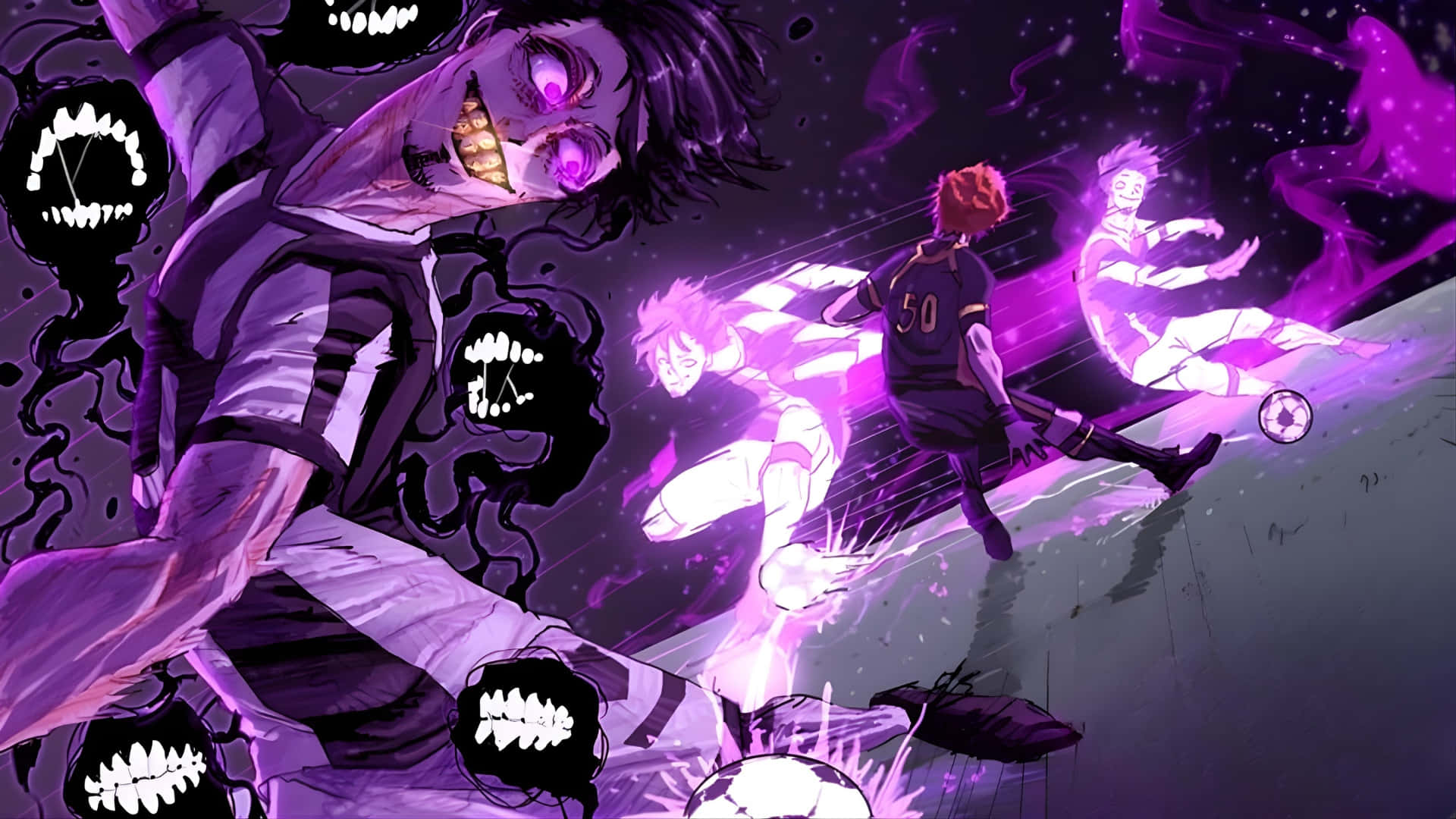 Don Lorenzo, purple anime soccer player, glowing eyes, Full HD Desktop Wallpaper
