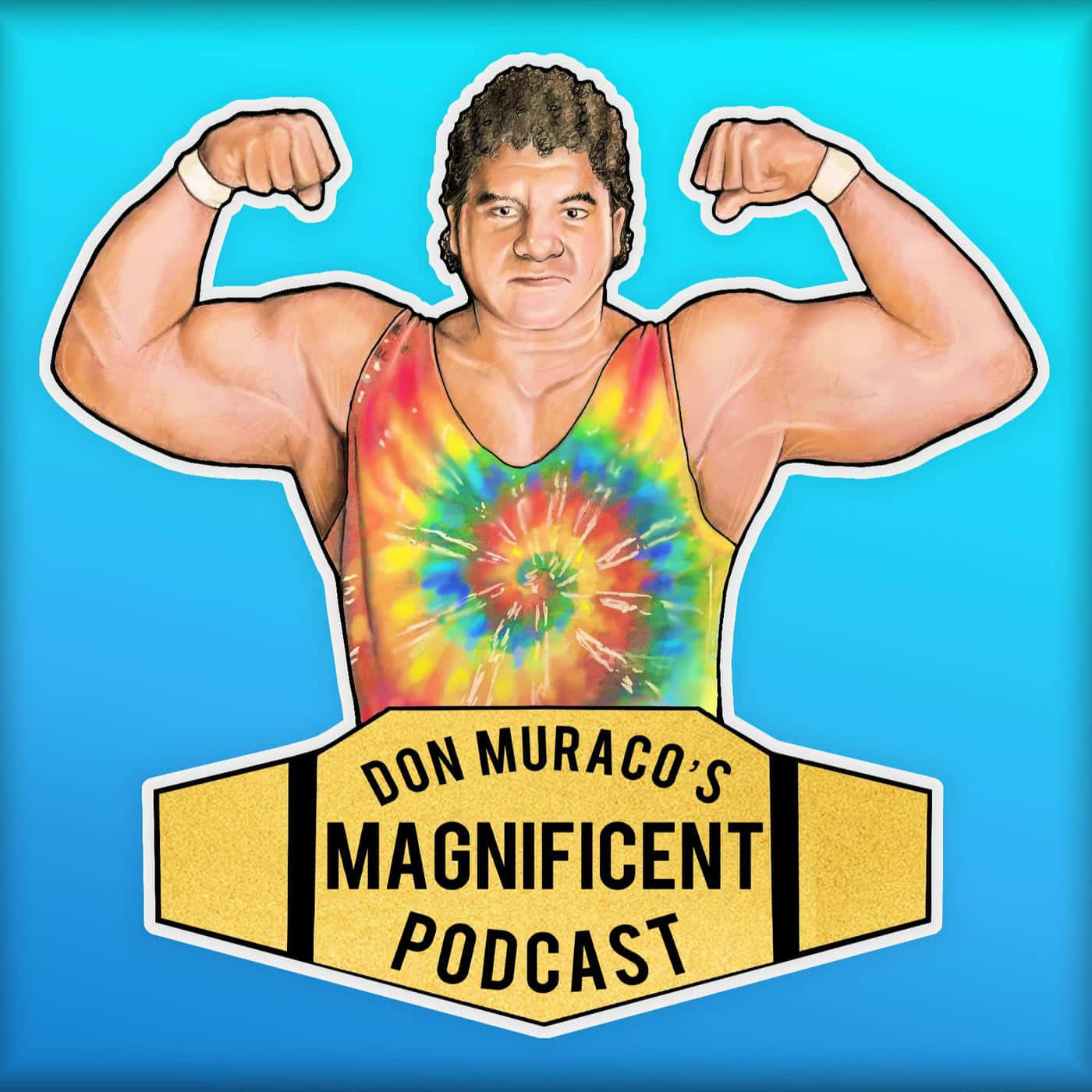 Don Muraco, rainbow tie-dye tank top, bright blue background, HD Desktop Wallpaper