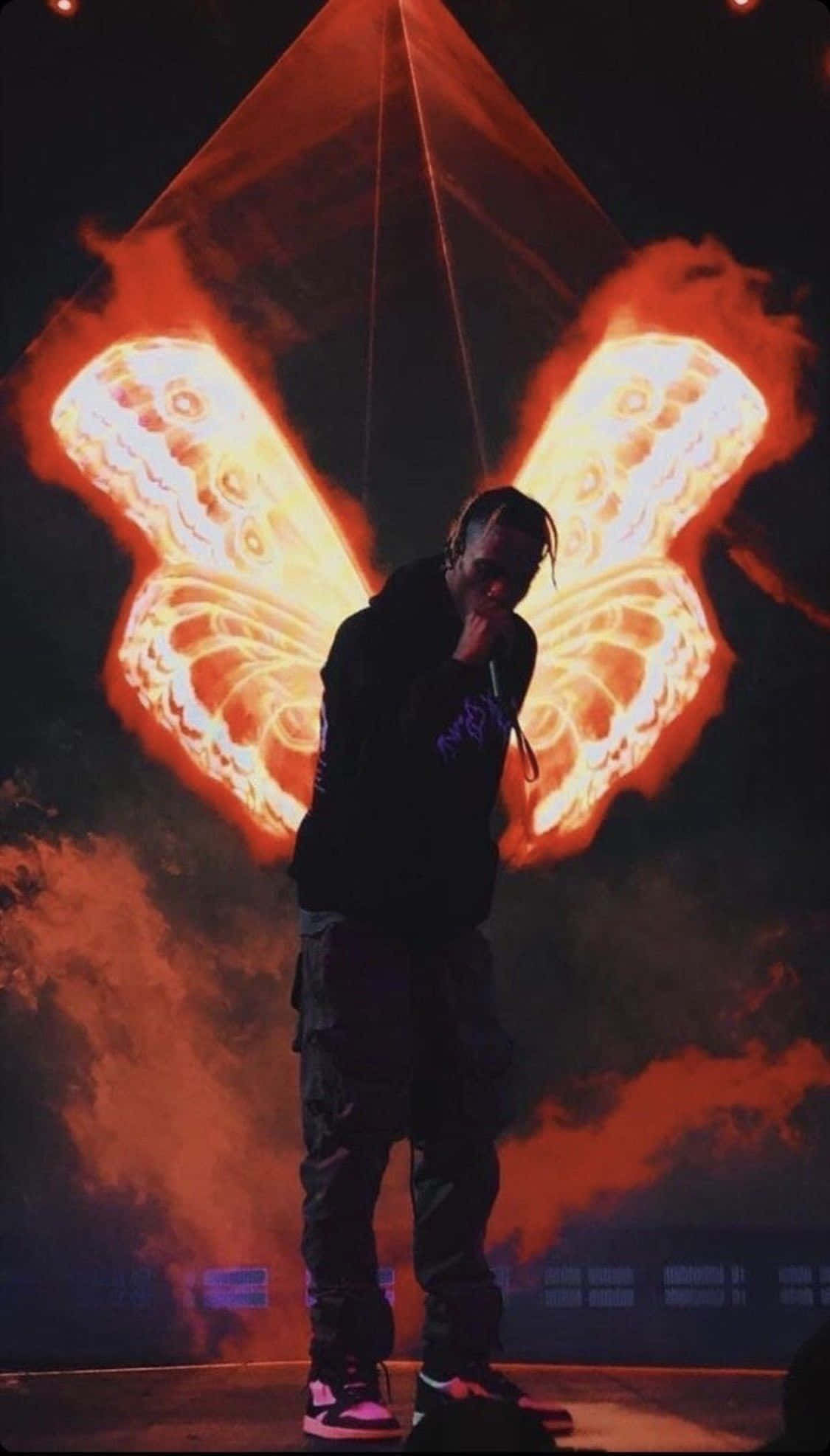 Don Toliver, glowing fiery butterfly wings, dramatic red lighting, Full HD Phone Wallpaper