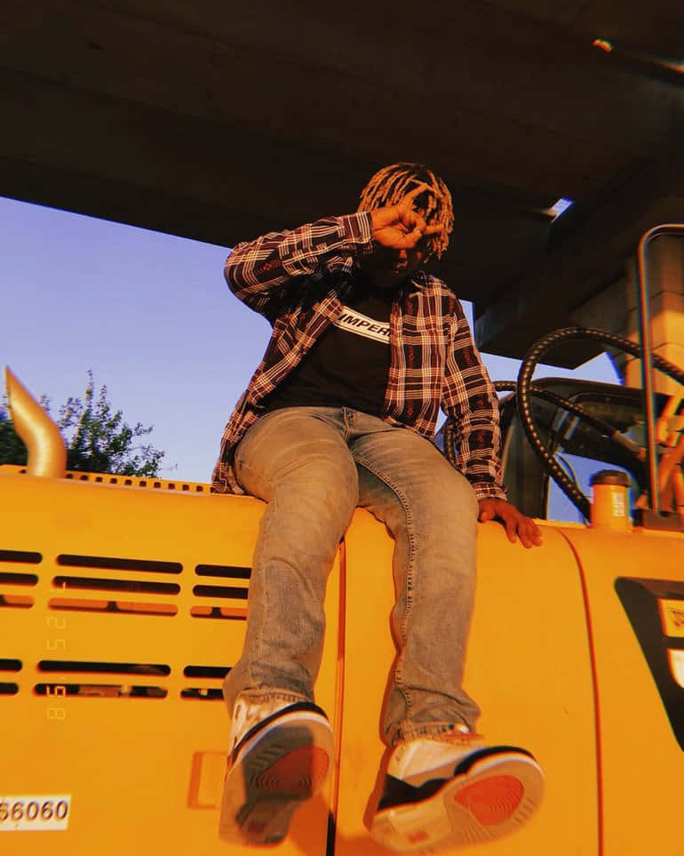 Don Toliver, yellow construction vehicle, concrete overpass, SD Phone Wallpaper