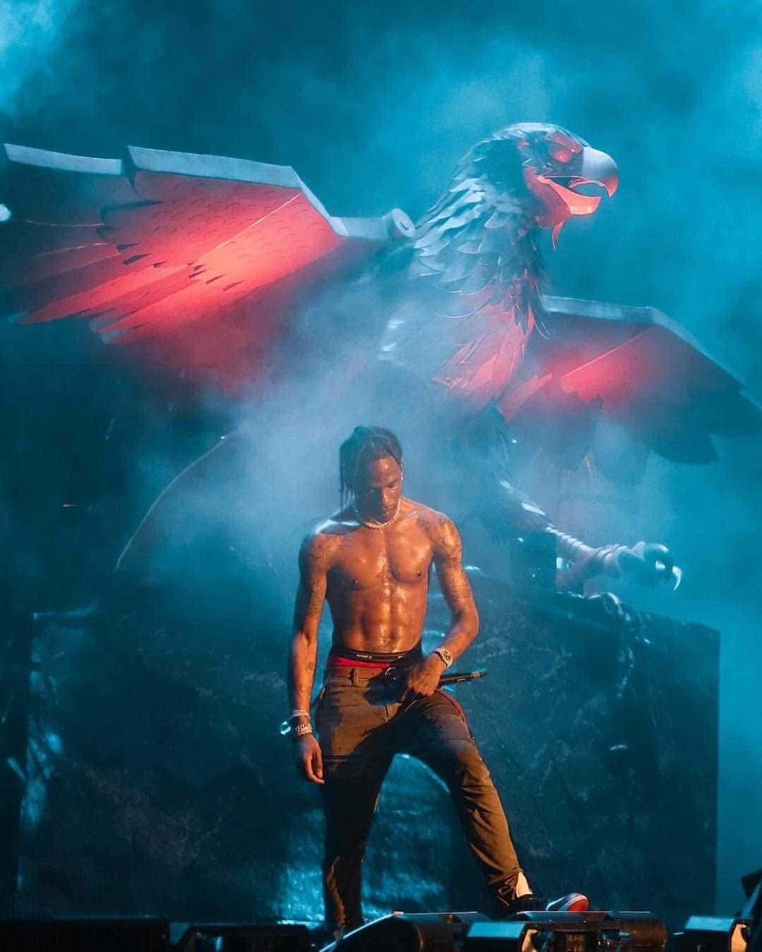 Don Toliver, glowing red eagle prop, smoky blue lighting, HD Phone Wallpaper