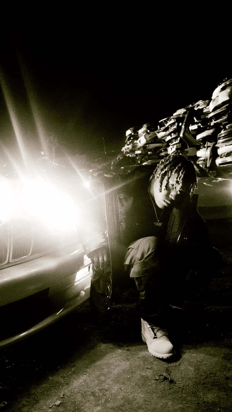 Don Toliver, black and white, glowing headlights, HD Phone Wallpaper