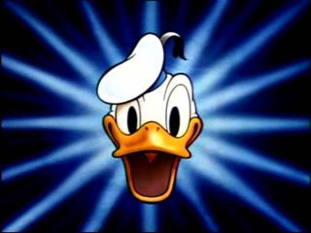 Donald Duck, cartoon logo, bright blue rays, SD Desktop Wallpaper