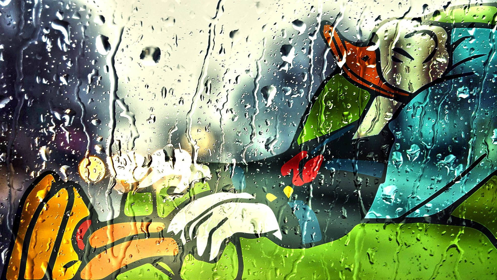 Donald Duck, raindrop, window, Full HD Desktop Wallpaper