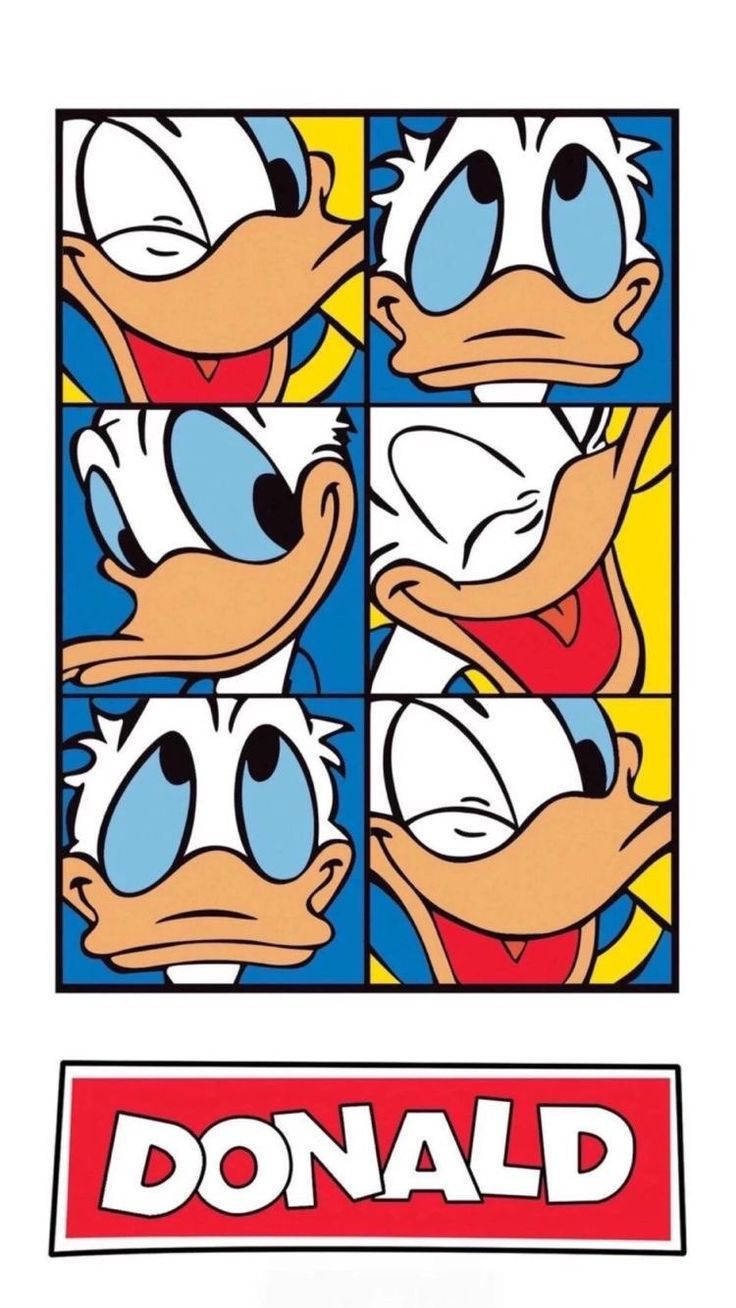 Donald Duck, blue and yellow backgrounds, red text, HD Phone Wallpaper