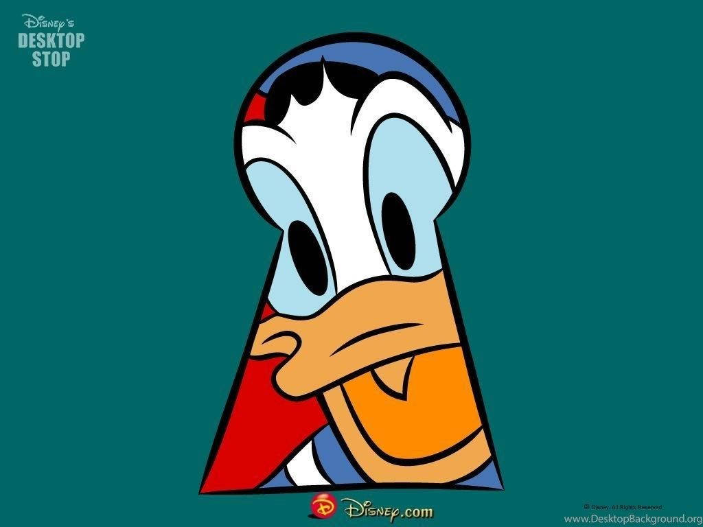 Donald Duck, keyhole, teal background, SD Desktop Wallpaper