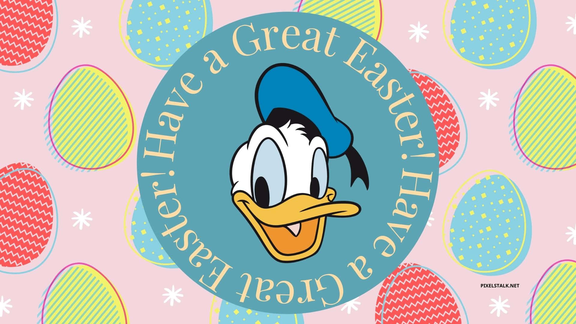 Donald Duck, Easter eggs, pink background, Full HD Desktop Wallpaper