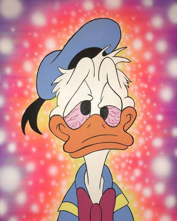 Donald Duck, vibrant pink, purple starry background, SD Phone Wallpaper