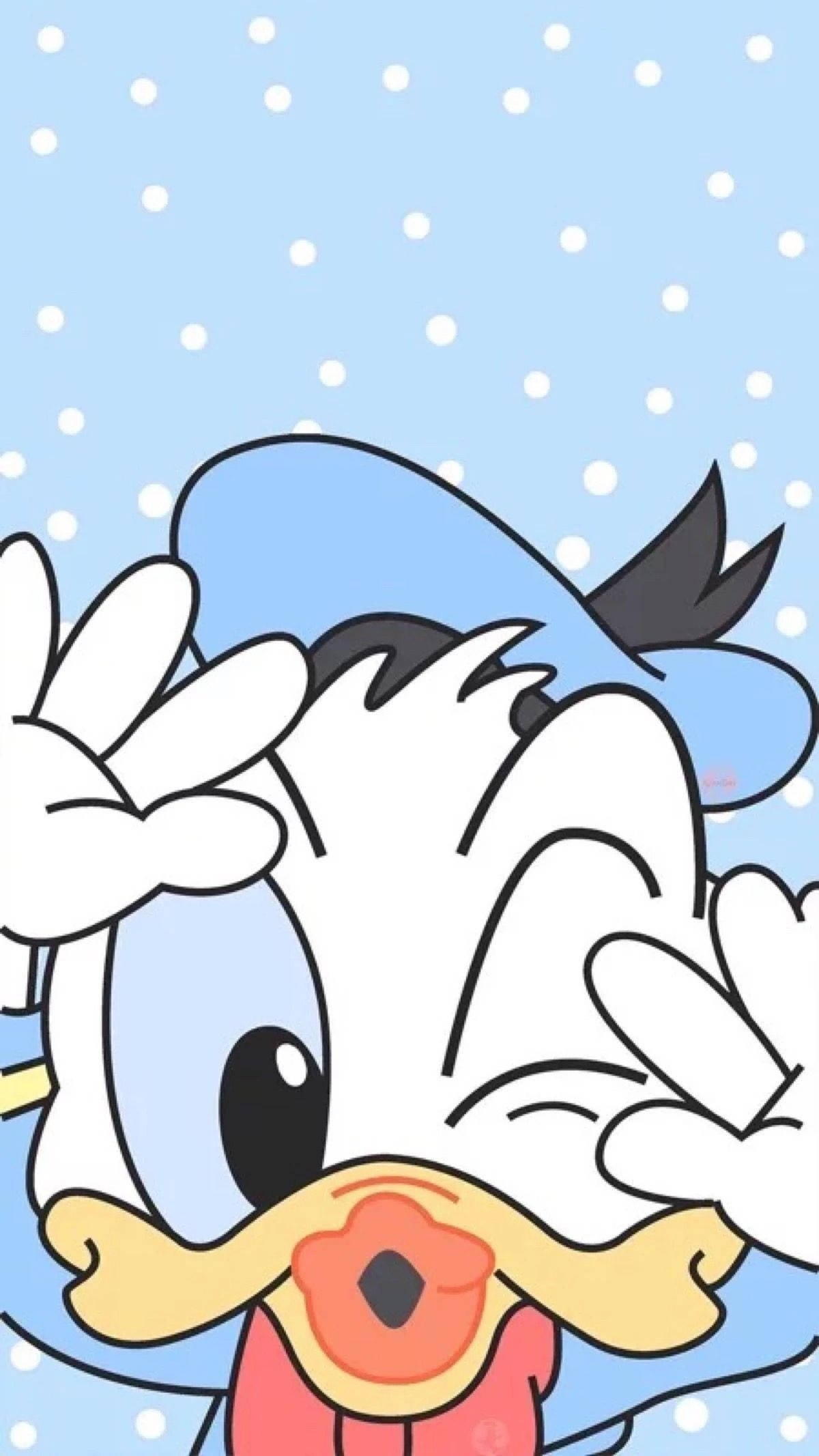 Donald Duck, light blue polka dot background, bright-eyed, Full HD Phone Wallpaper
