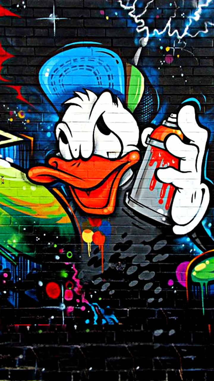 Donald Duck, graffiti mural, spray can, HD Phone Wallpaper