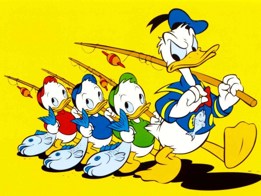 Donald Duck, nephews, fishing catch, SD Desktop Wallpaper
