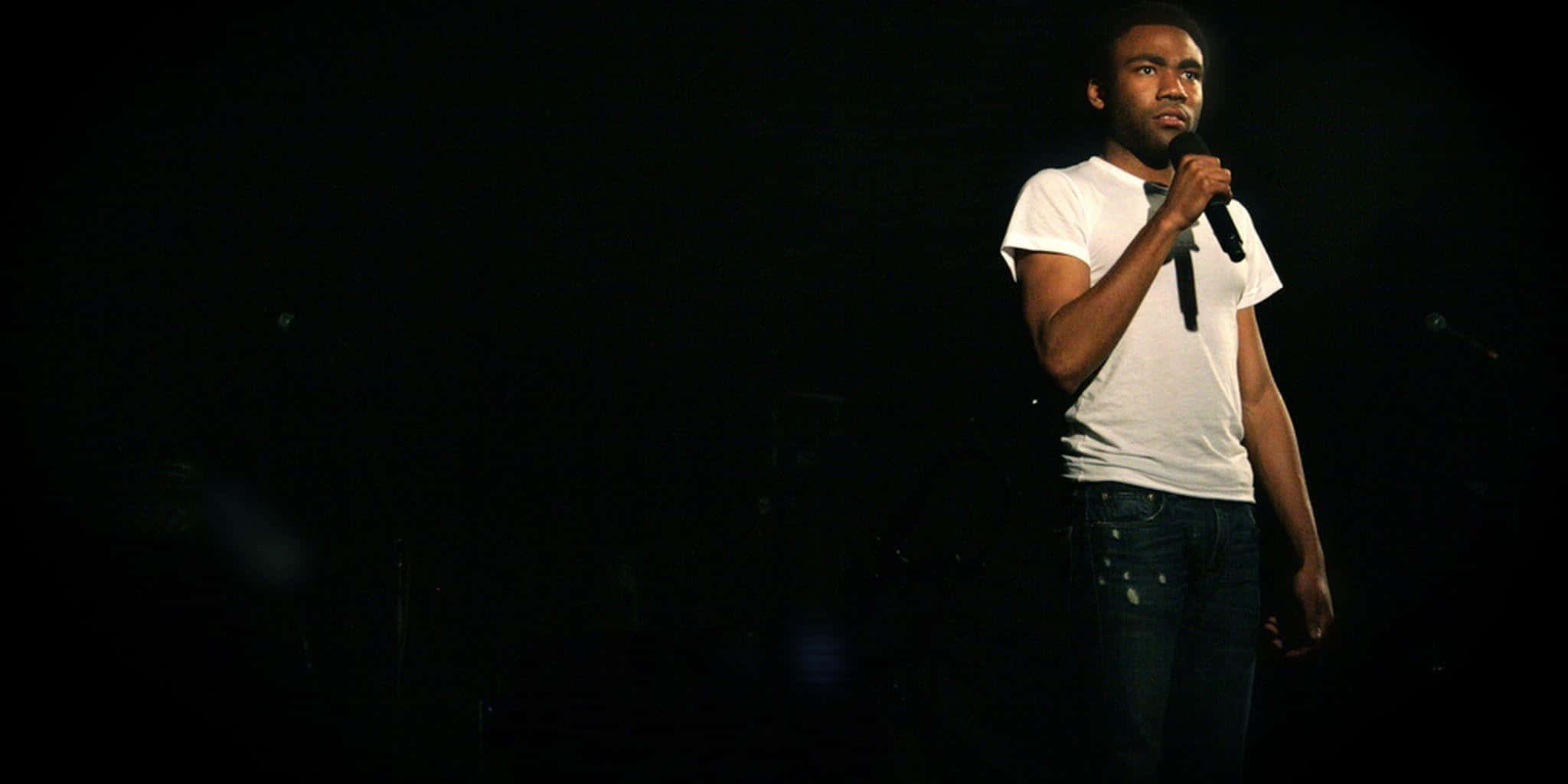 Donald Glover, microphone, dark stage, Full HD Desktop Wallpaper