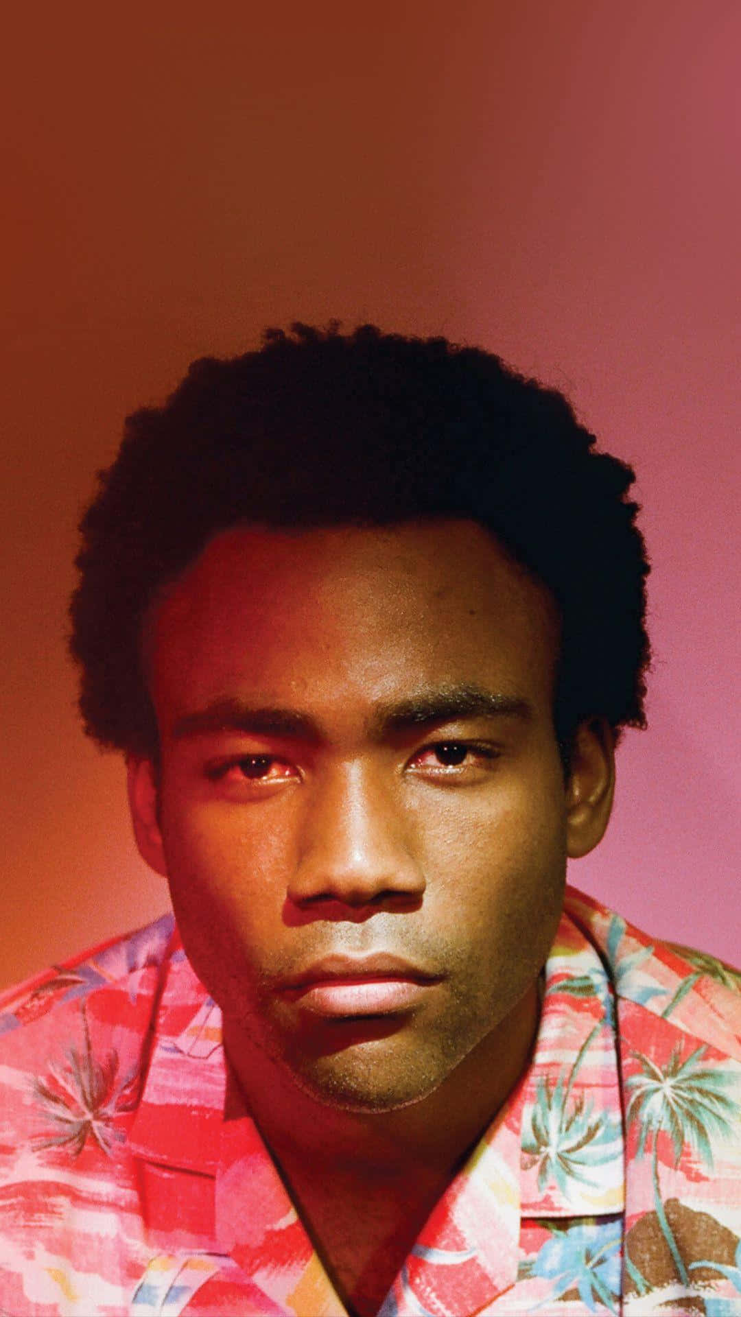 Donald Glover, red backdrop, curly black hair, Full HD Phone Wallpaper