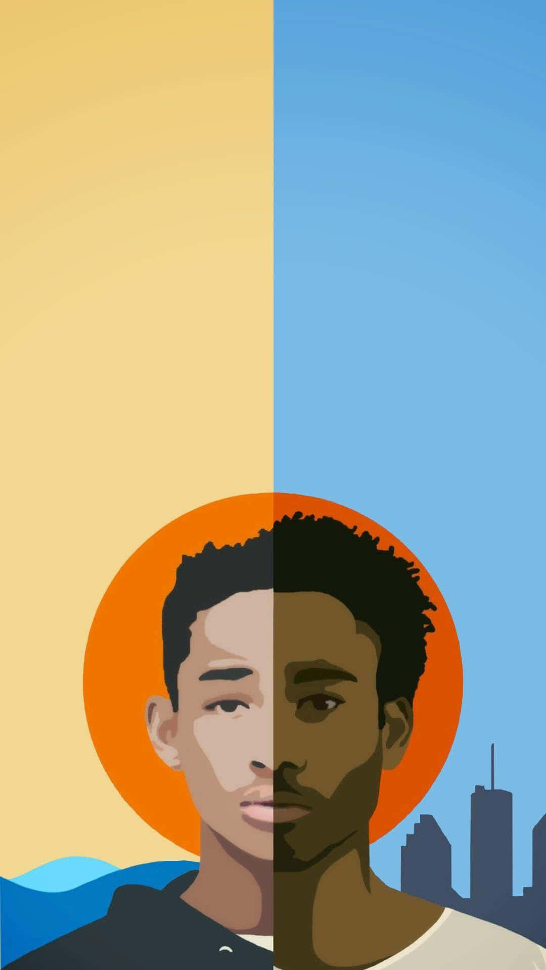 Donald Glover, yellow, blue, Full HD Phone Wallpaper