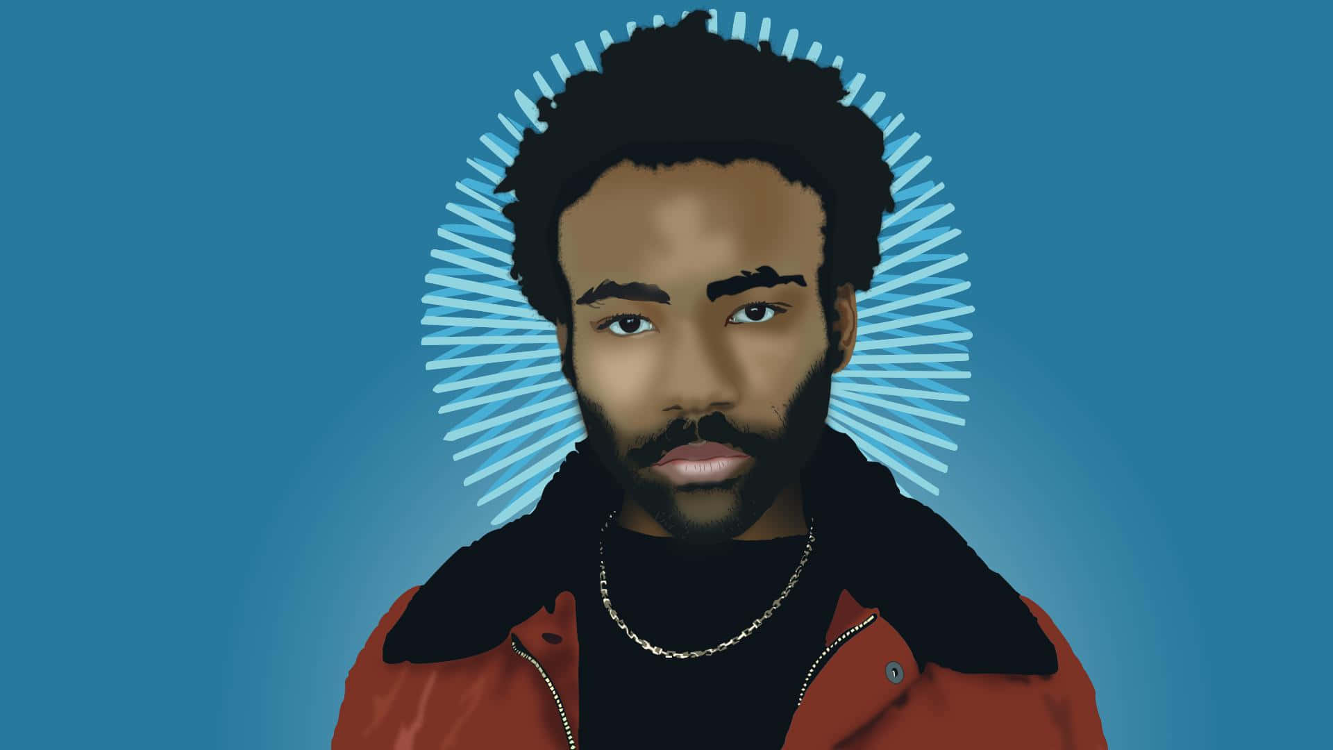 Donald Glover, blue background, red jacket, Full HD Desktop Wallpaper