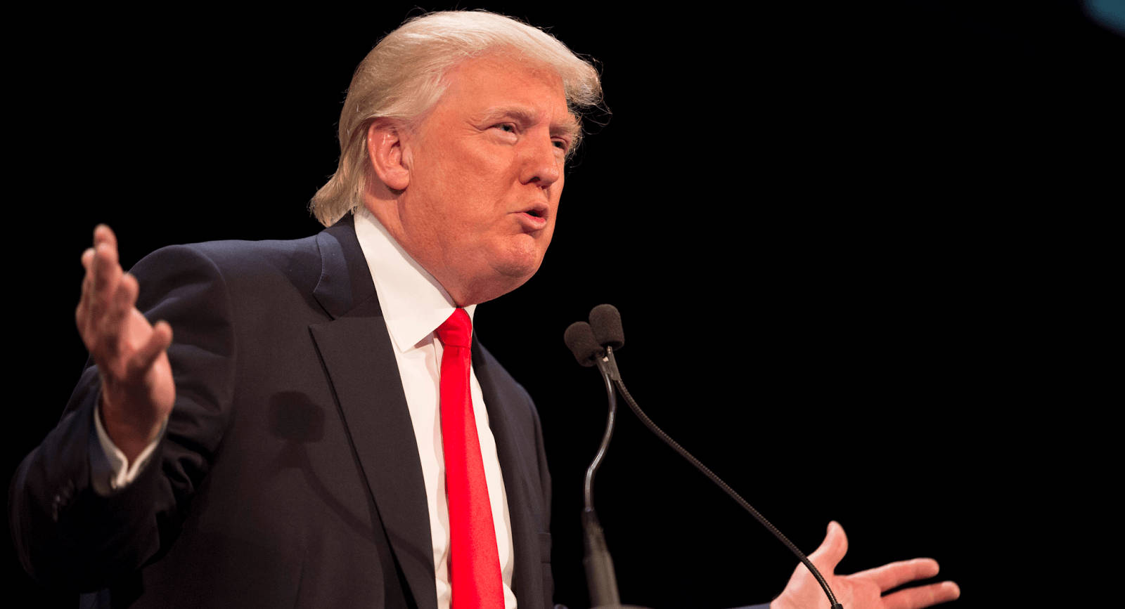 Donald Trump, podium, bright stage lights, HD Desktop Wallpaper